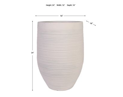 D & W Silks, Inc 24-Inch White Ribbed Ceramic Planter