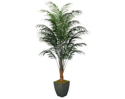 D & W Silks, Inc 8-Foot Dwarf Areca Palm in Black Metal Pot