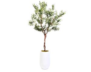 D & W Silks, Inc 7-Foot Artificial Olive Tree in White Pot