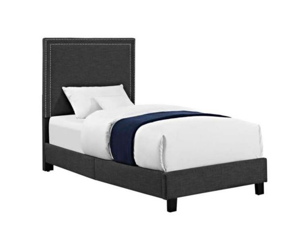 Elements International Group Erica Gray Upholstered Twin Bed large image number 1