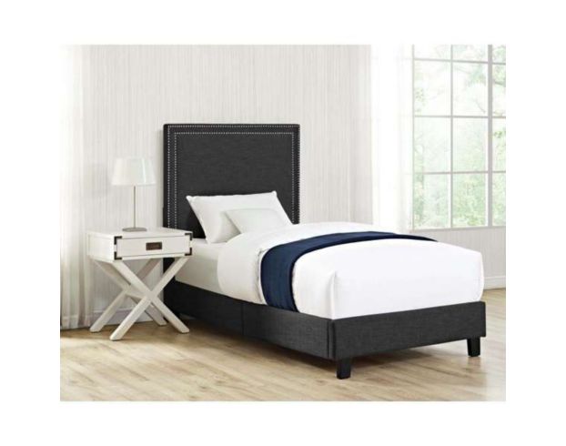 Elements International Group Erica Gray Upholstered Twin Bed large image number 3