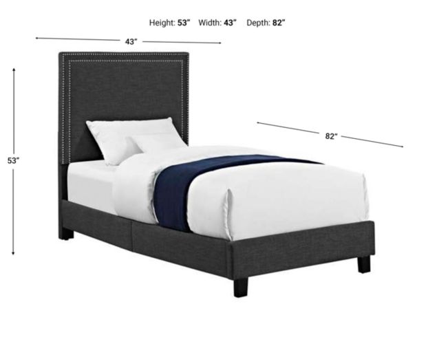 Elements International Group Erica Gray Upholstered Twin Bed large image number 7