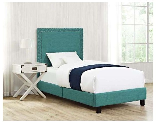 Elements International Group Erica Teal Upholstered Twin Bed large image number 2