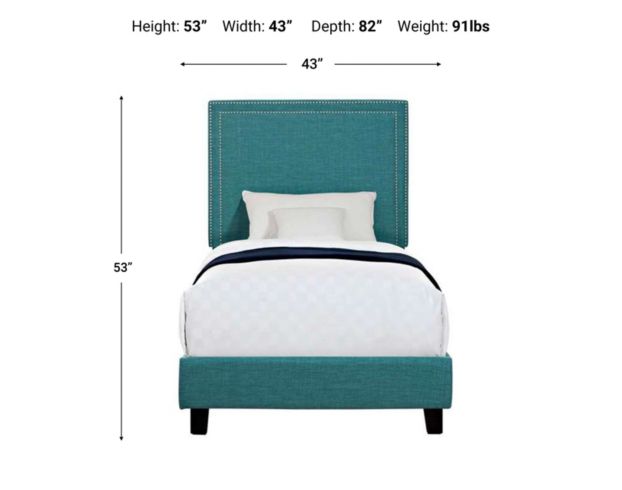 Elements International Group Erica Teal Upholstered Twin Bed large image number 6