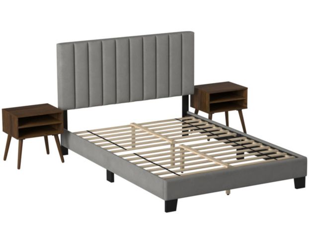 Elements Int'l Group Coyote Gray Queen Bed with 2 End Tables large image number 3