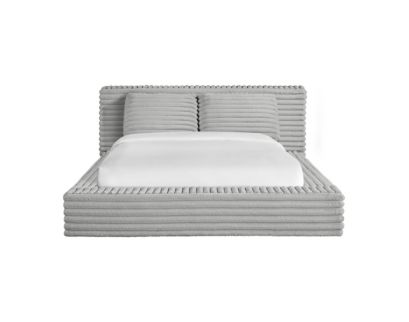 Elements Int'l Rosebery Light Gray Upholstered Queen Bed with Two Pillows