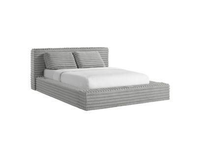 Elements Int'l Rosebery Light Gray Upholstered Queen Bed with Two Pillows