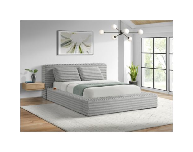 Elements Int'l Rosebery Light Gray Upholstered Queen Bed with Two Pillows large image number 3