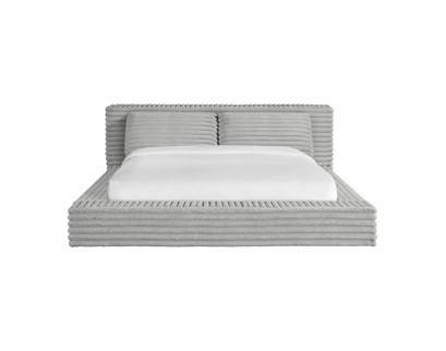 Elements Int'l Rosebery Light Gray Upholstered King Bed with Two Pillows