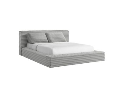 Elements Int'l Rosebery Light Gray Upholstered King Bed with Two Pillows