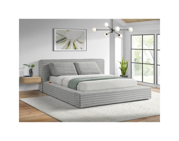 Elements Int'l Rosebery Light Gray Upholstered King Bed with Two Pillows large image number 6