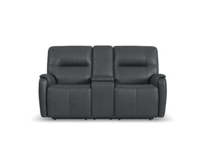 Flexsteel Industries Inc Wilson Thunder Leather Power Reclining Loveseat with Console