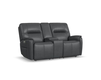 Flexsteel Industries Inc Wilson Thunder Leather Power Reclining Loveseat with Console