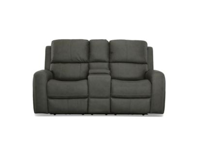 Flexsteel Industries Inc Linden Charcoal Leather Power Reclining Loveseat with Console