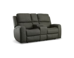 Flexsteel Industries Inc Linden Charcoal Leather Power Reclining Loveseat with Console