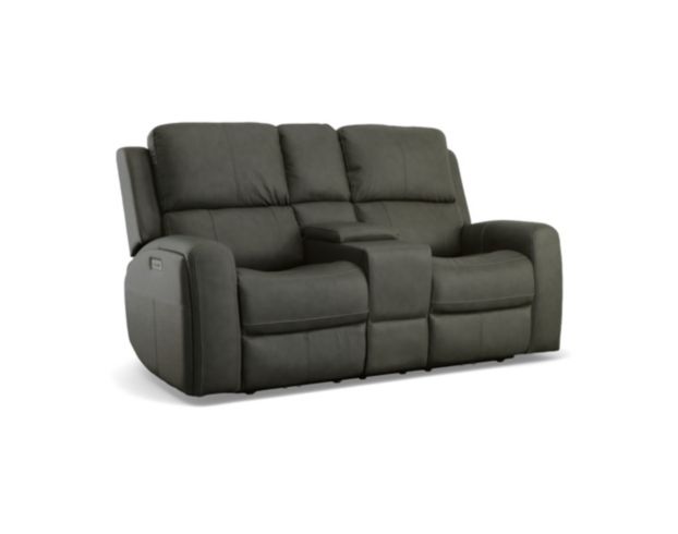 Flexsteel Industries Inc Linden Charcoal Leather Power Reclining Loveseat with Console large image number 2