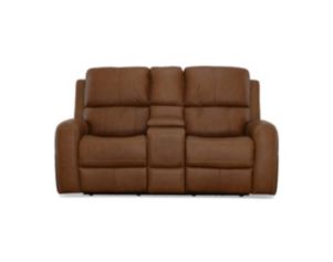 Flexsteel Industries Inc Linden Caramel Leather Power Reclining Loveseat with Console