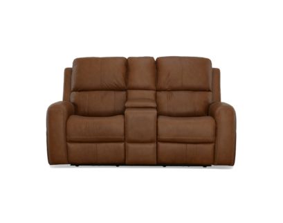 Flexsteel Industries Inc Linden Caramel Leather Power Reclining Loveseat with Console