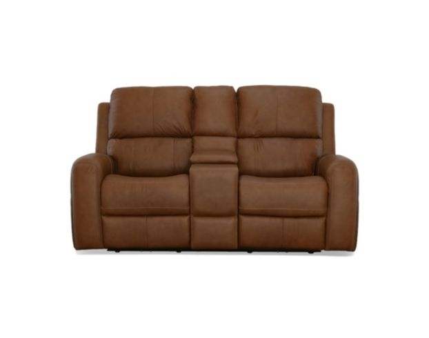 Flexsteel Industries Inc Linden Caramel Leather Power Reclining Loveseat with Console large image number 1