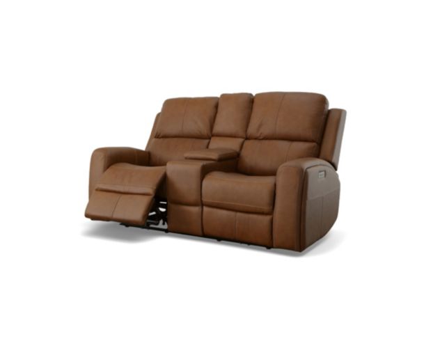 Flexsteel Industries Inc Linden Caramel Leather Power Reclining Loveseat with Console large image number 4