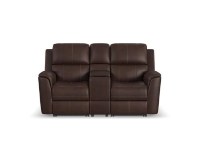 Flexsteel Industries Inc Henry Burnt Umber Leather Power Reclining Loveseat with Console