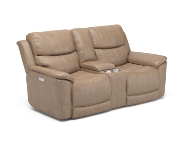 Flexsteel Cade Taupe Leather Power Head Console Loveseat large image number 2