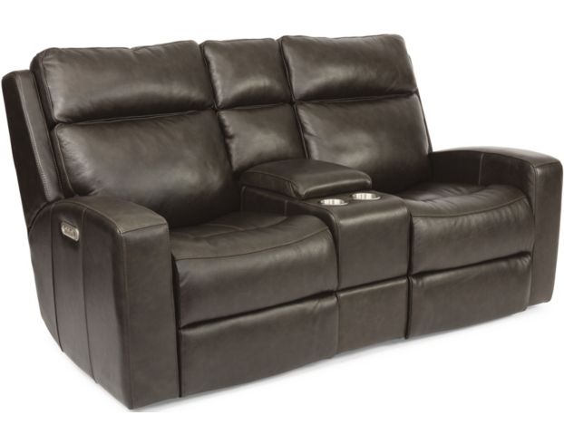 Flexsteel Cody Brown Leather Power Recline Console Loveseat large image number 1