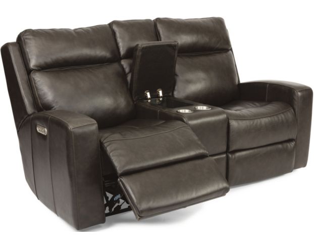 Flexsteel Cody Brown Leather Power Recline Console Loveseat large image number 2