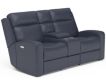 Flexsteel Cody Blue Leather Power Headrest Console Loveseat small image number 2