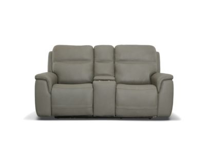 Flexsteel Sawyer Gray Leather Power Reclining Loveseat with Console