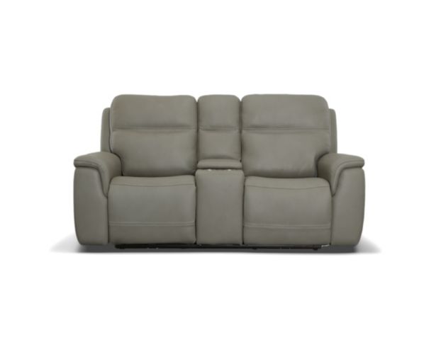 Flexsteel Sawyer Gray Leather Power Reclining Loveseat with Console large image number 1