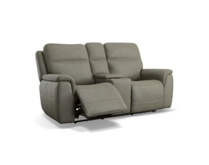 Flexsteel Sawyer Gray Leather Power Reclining Loveseat with Console