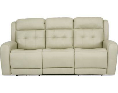 Flexsteel Grant Cream Leather Power Reclining Sofa with Drop Down Tray