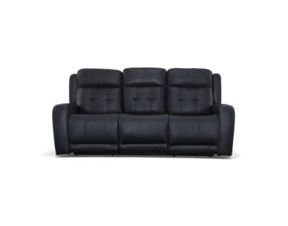 Flexsteel Grant Blue Leather Power Reclining Sofa with Drop Down Tray