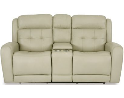 Flexsteel Grant Cream Leather Power Reclining Loveseat with Console