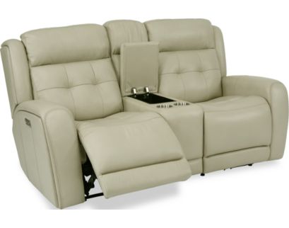 Flexsteel Grant Cream Leather Power Reclining Loveseat with Console