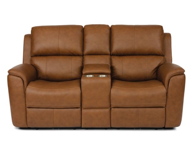 Flexsteel Henry Tan Leather Power Recline Console Loveseat large image number 1