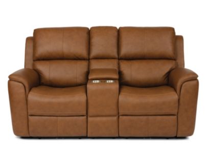 Flexsteel Henry Caramel Leather Power Reclining Loveseat with Console