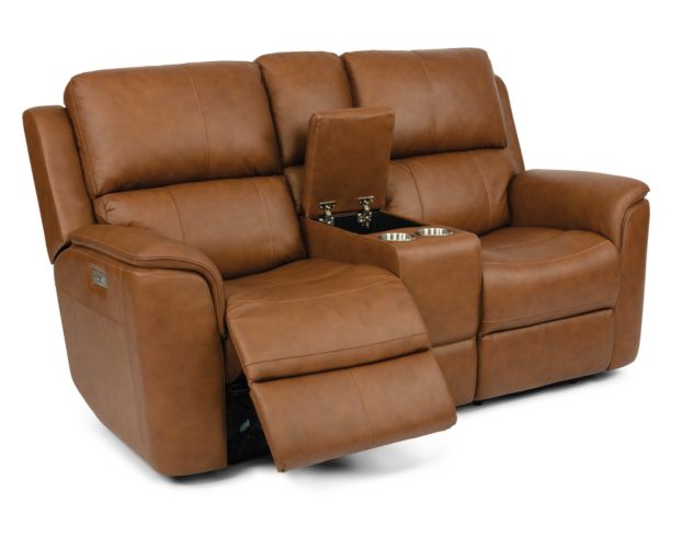 Flexsteel Henry Tan Leather Power Recline Console Loveseat large image number 2