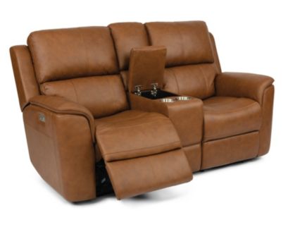 Flexsteel Henry Caramel Leather Power Reclining Loveseat with Console