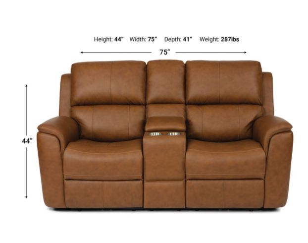 Flexsteel Henry Tan Leather Power Recline Console Loveseat large image number 4