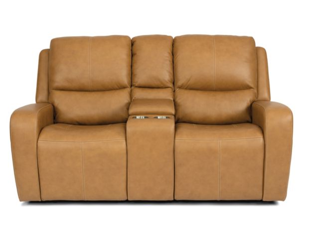 Flexsteel Aiden Honey Leather Power Loveseat with Console large image number 1