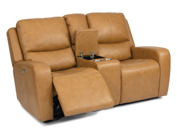 Flexsteel Aiden Amber Leather Power Loveseat with Console large image number 2