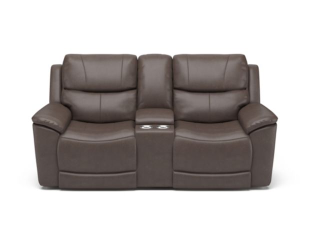 Flexsteel Cade Brown Leather Power Console Loveseat large image number 1