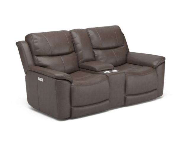 Flexsteel Cade Brown Leather Power Console Loveseat large image number 2