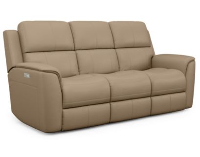 Flexsteel Henry Beige Leather Power Reclining Sofa