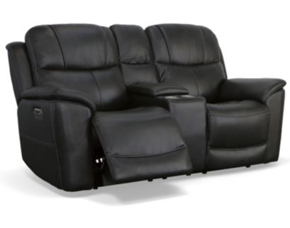 Flexsteel Crew Raven Power Reclining Loveseat with Console