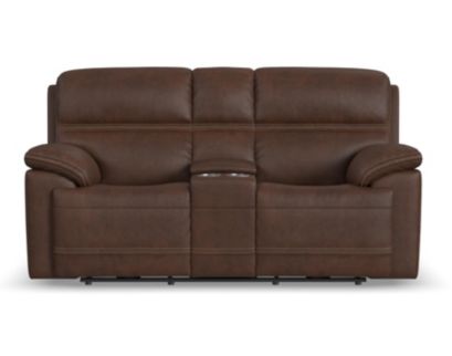 Flexsteel Jackson Dark Brown Leather Power Reclining Loveseat with Console