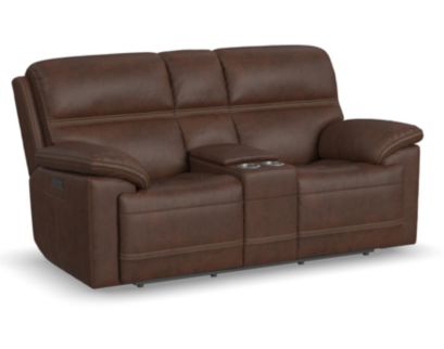 Flexsteel Jackson Dark Brown Leather Power Reclining Loveseat with Console