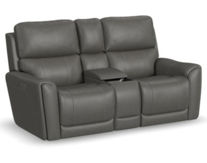 Flexsteel Carter Smoke Power Reclining Loveseat with Console